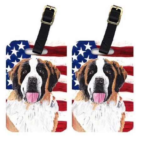 CAROLINES TREASURES Carolines Treasures SC9027BT Pair Of USA American Flag With Saint Bernard Luggage Tags SC9027BT